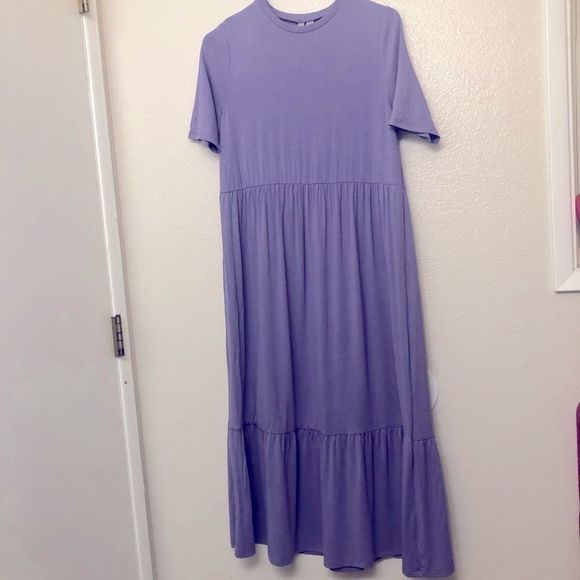 ASOS tiered smock t-shirt midi maxi cotton boho dress purple ash short sleeve -6 - Picture 6 of 16
